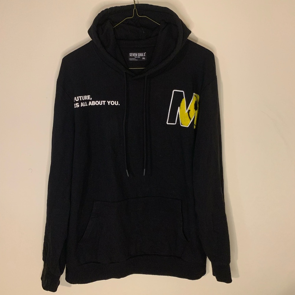 Seven Souls Men's New York Designer Hoodie Sweatshirt Sz XL Black
